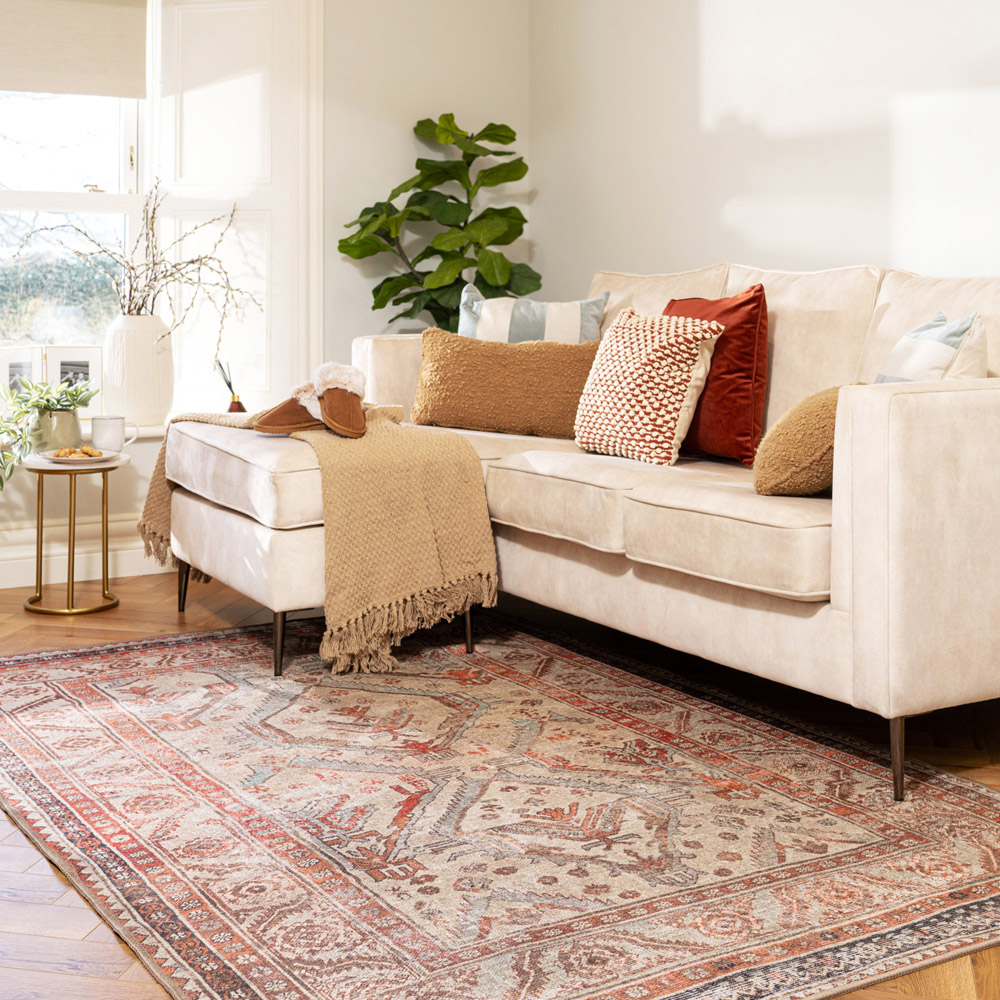 Kukoon Vintage Distressed Neutral Terracotta Beige Washable Rug 80 x ...