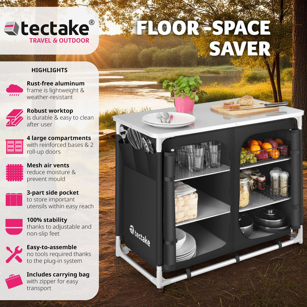 tectake 6 Compartments Black Foldable Camping Kitchen Image 6