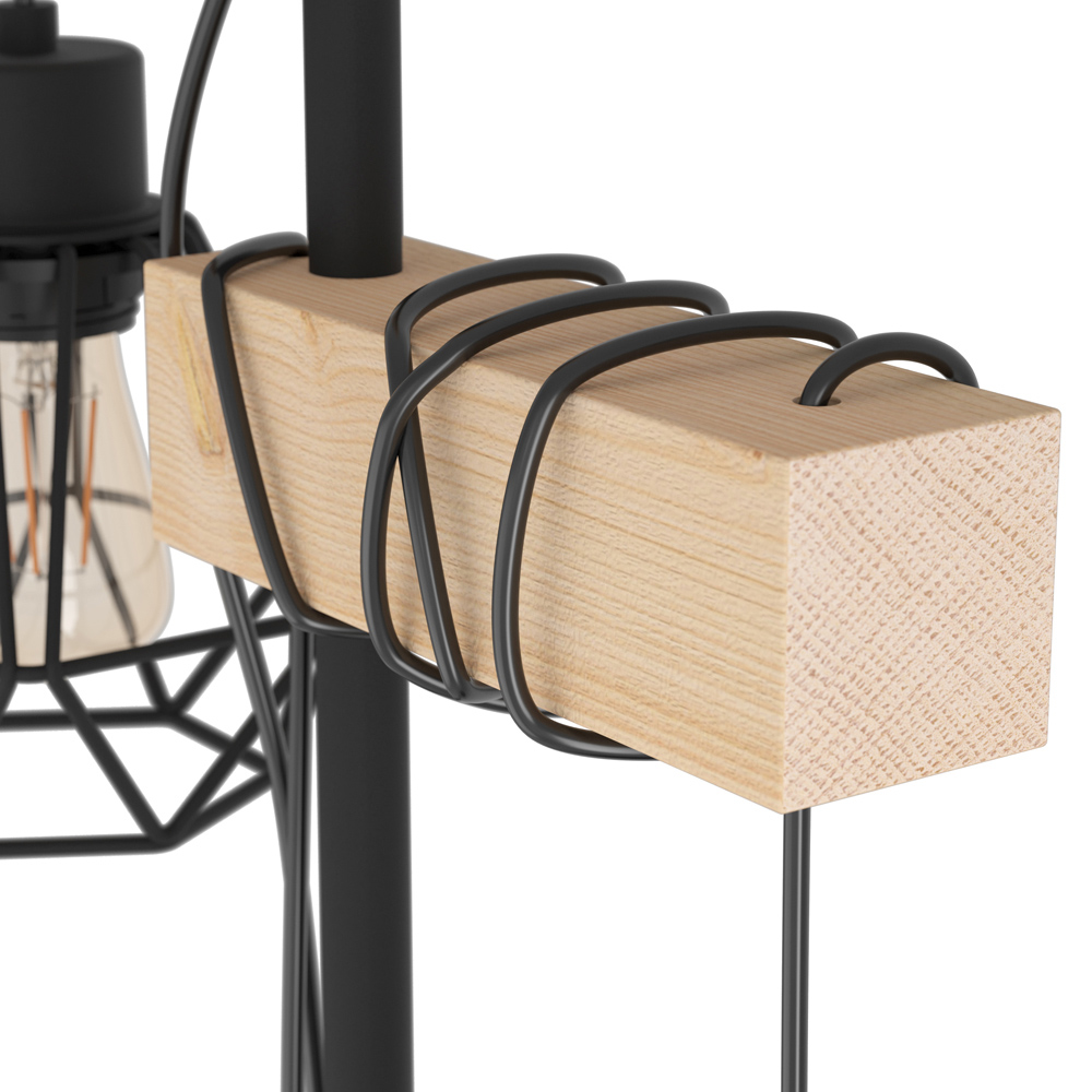 EGLO Townshend 5 Black Natural Metal and Wood Industrial 2 Light Floor Lamp Image 3