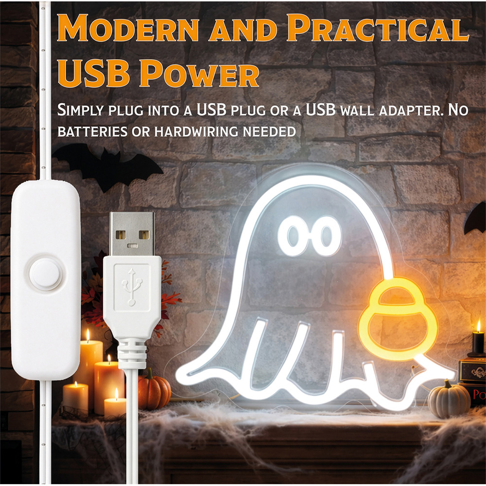 FXLab Ghost Silhouette Neon Light Indoor Halloween Decoration 33 x 28cm Image 6