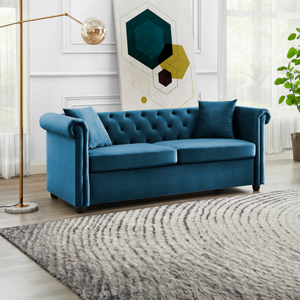 Home Detail Ascot Chesterfield 3 Seater Blue Velvet Sofa Image 6