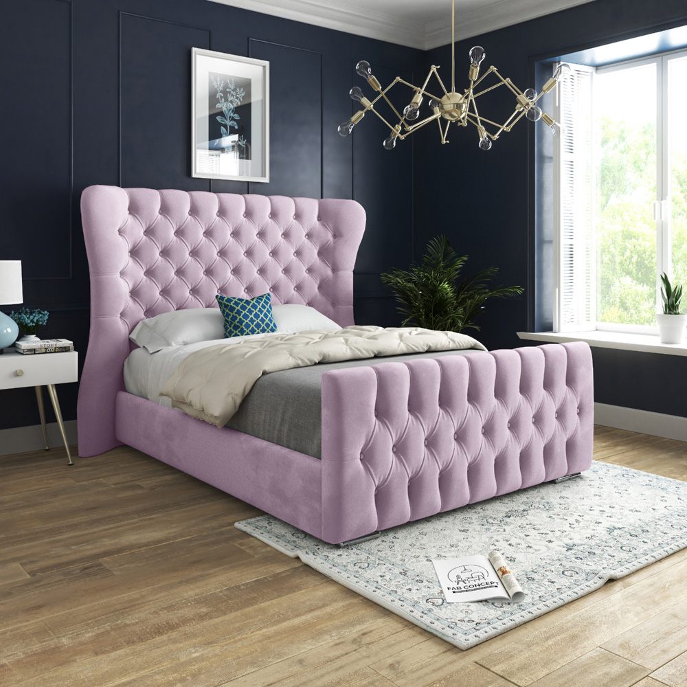 Parma Double Pink Soft Velvet Upholstered Bed Frame with Curved Winged Headboard Image 5