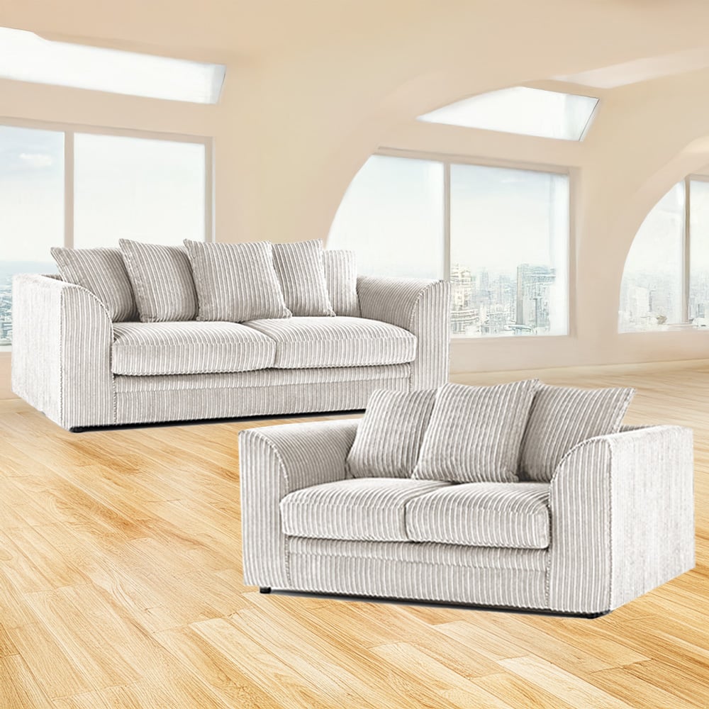 Luxor 5 Seater Silver Jumbo Cord Scatter Back Sofa Set Image 1