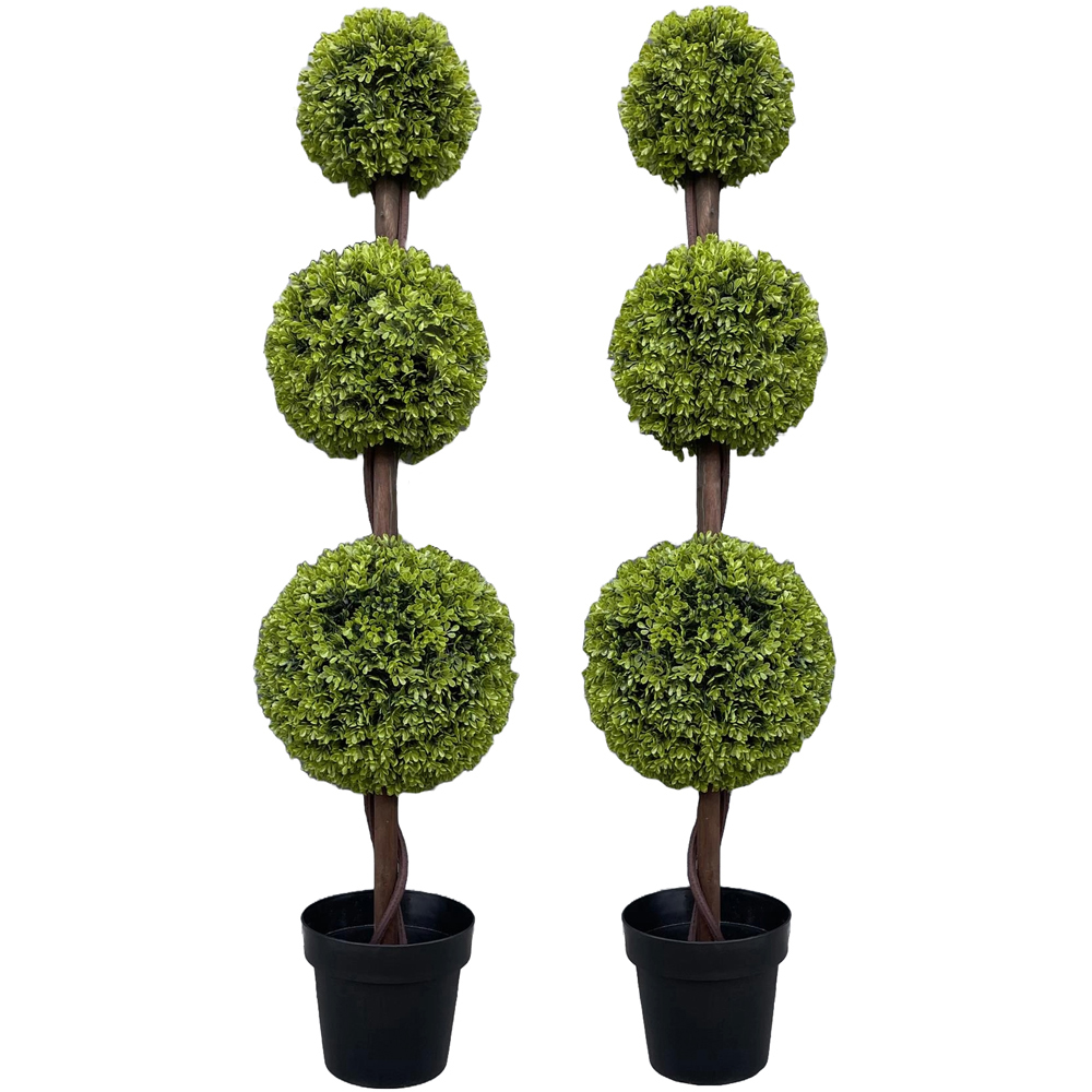 Leaf Artificial Green Triple Ball Topiary Trees 120cm 2 Pack Image 1