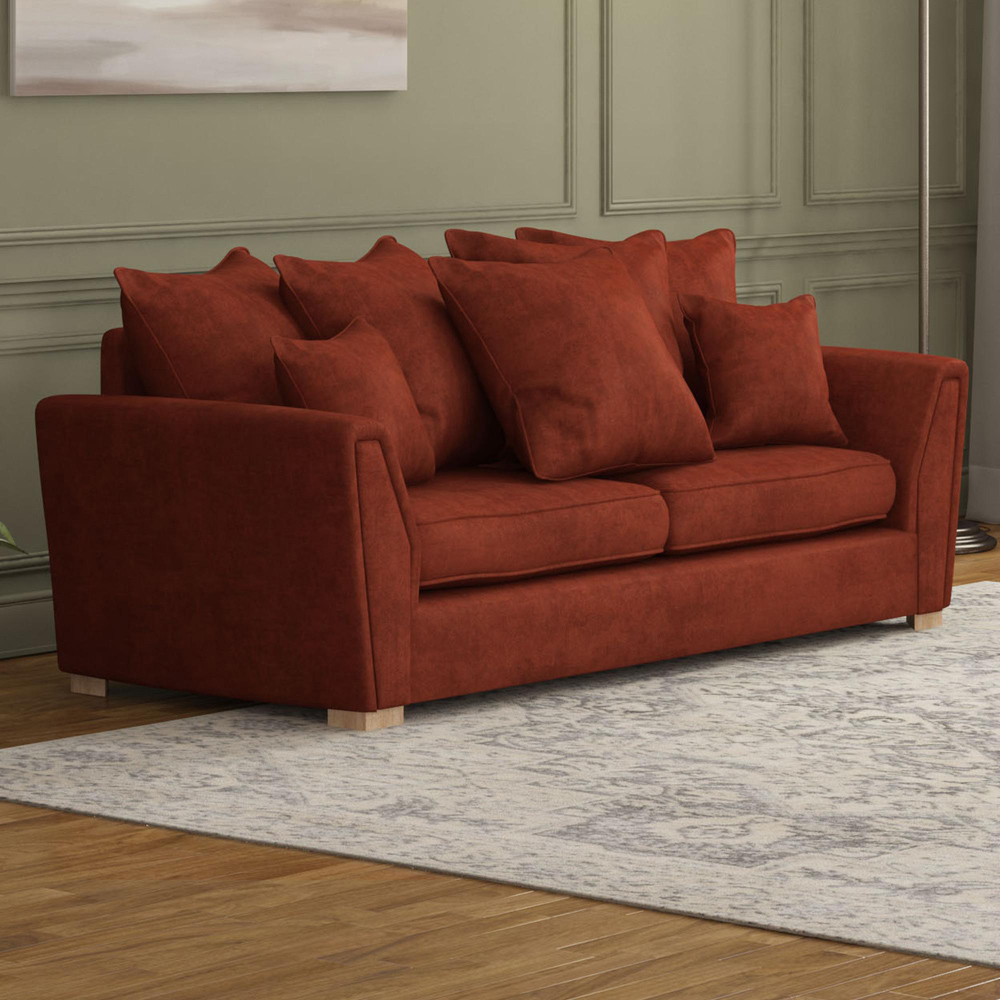 Wendleberry 3 Seater Marmalade Plush Velvet Scatter Back Sofa Image 5