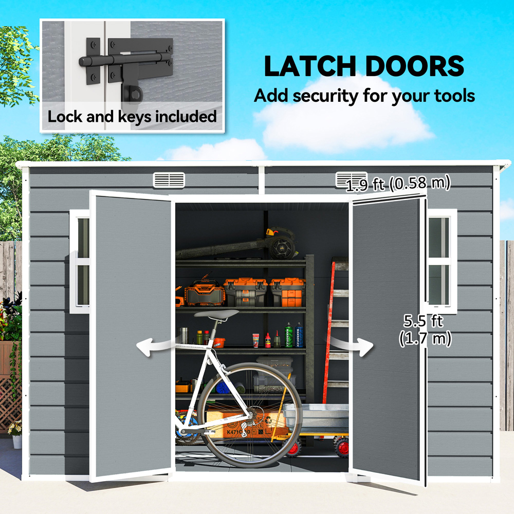 Outsunny 10 x 6ft Grey Pent Garden Shed with Built-In Floor Image 8