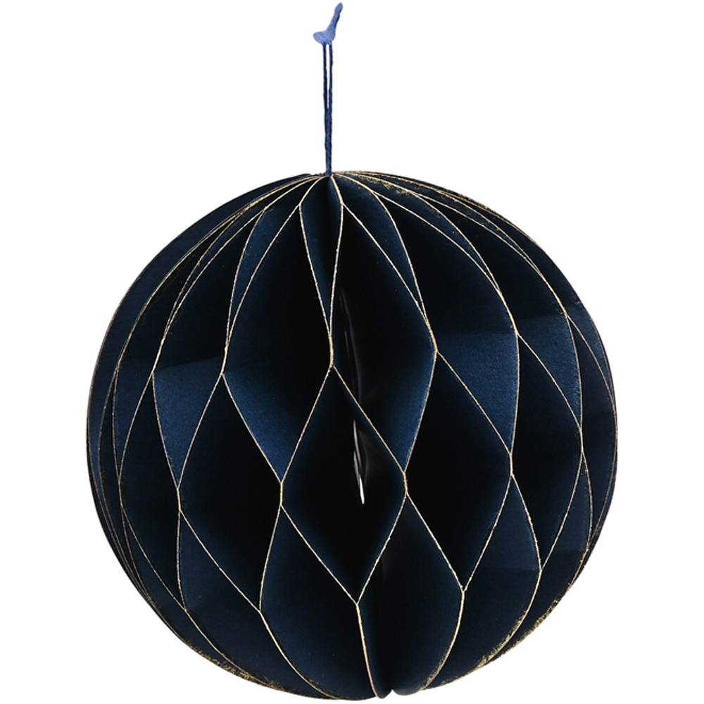 The Seasonal Gift Co Dark Blue Paper Bauble with Gold Edge 10cm 3 Pack Image 3