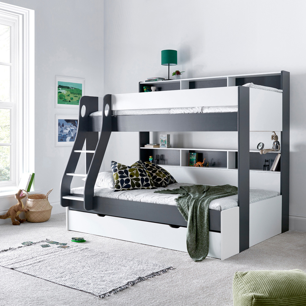 Bedmaster Oliver Triple Sleeper Grey and White Bunk Bed with Spring Mattresses Image 9