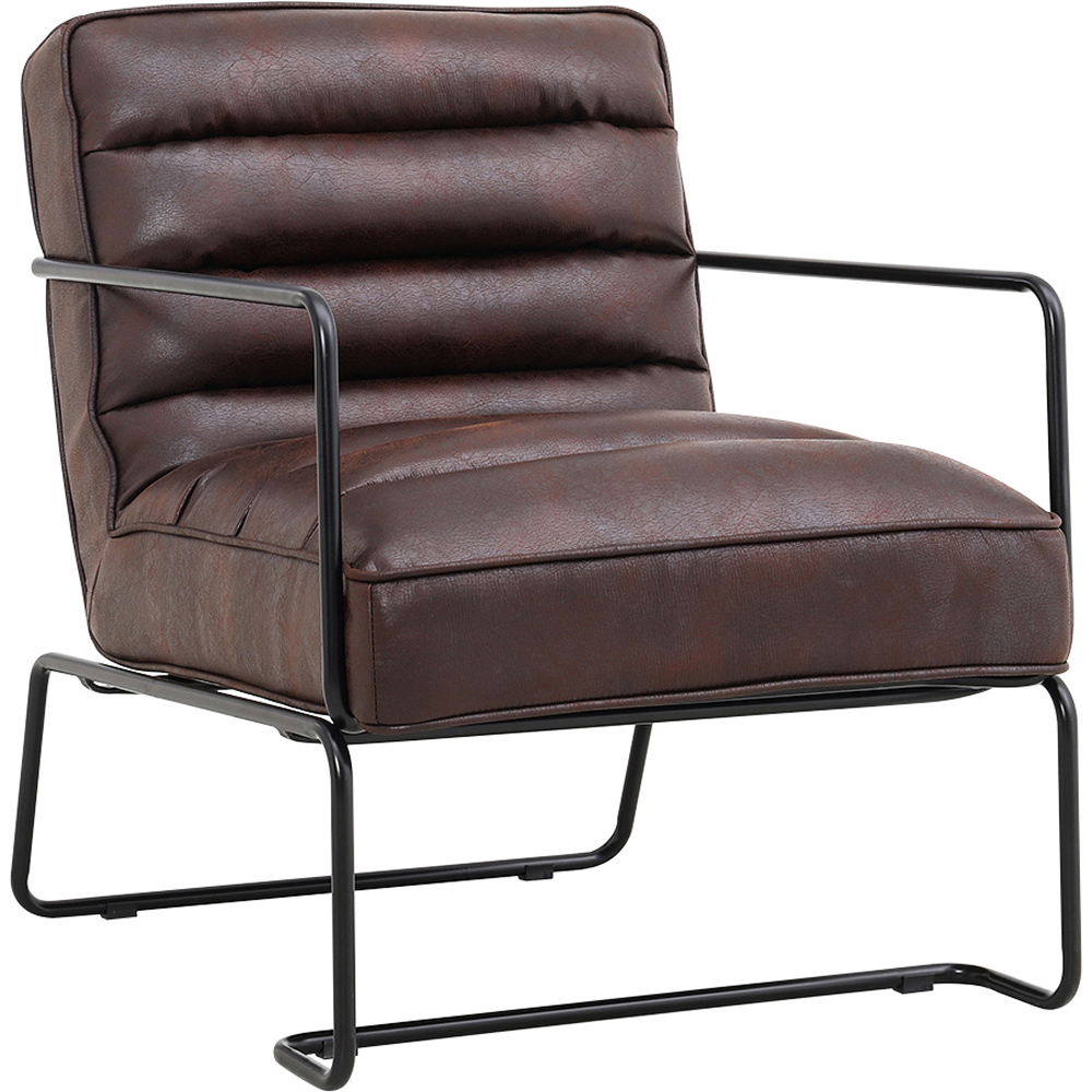 Living and Home Mid Century Brown PU Leather Armchair with Metal Base Image 2