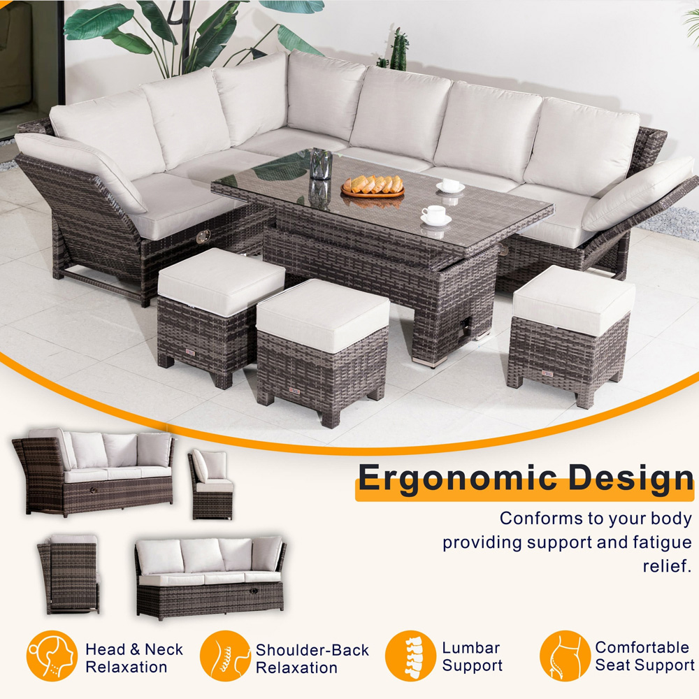 Direct Wicker Brown 8 Seater Rattan Garden Corner Sofa Set with Rising Table and Ottomans Image 5