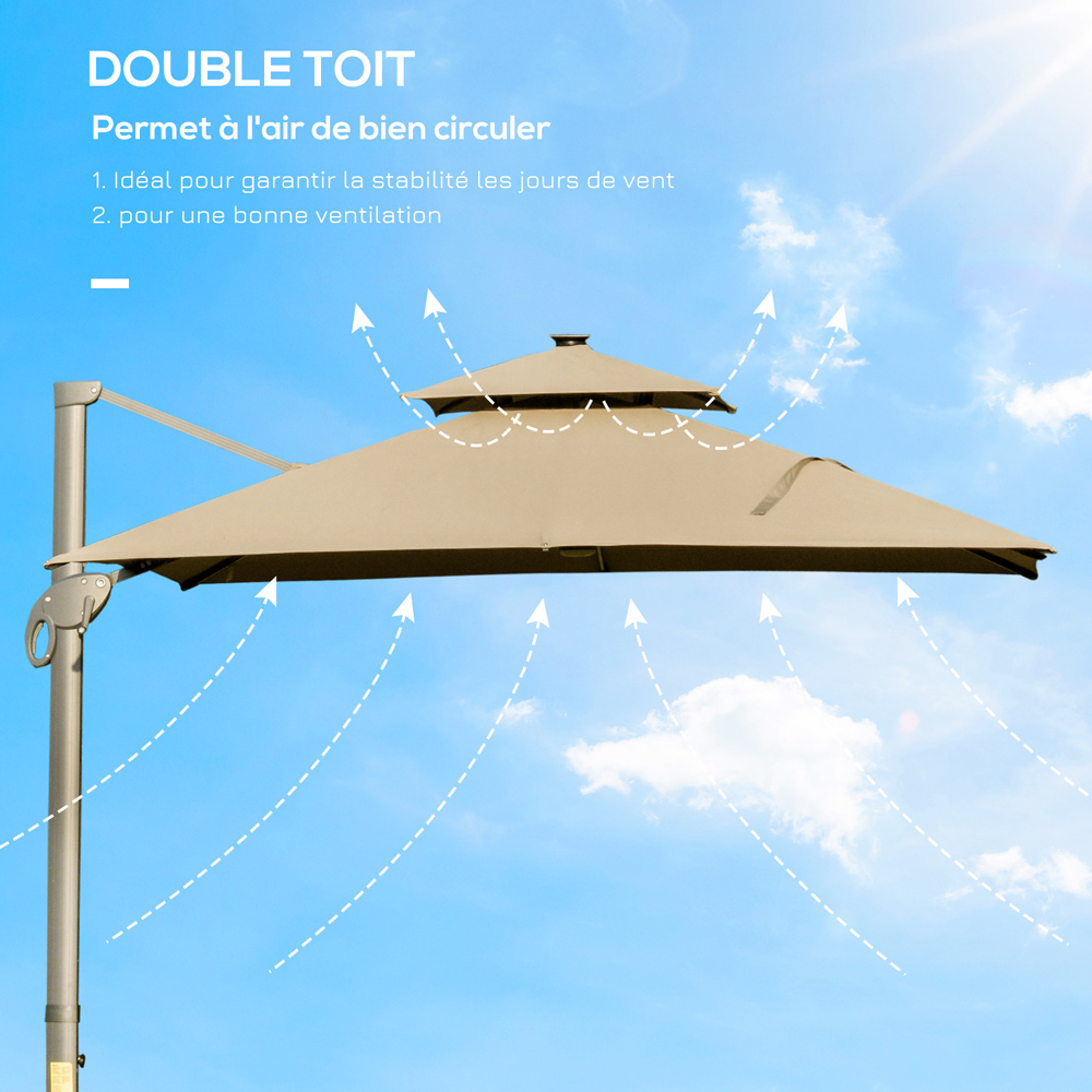 Outsunny 2 Tier Khaki Solar LED Cold Light Cantilever Parasol 3m Image 4