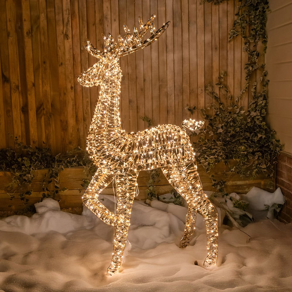 The Christmas Centre 960 Warm White LED Micro Lights Pre-Lit Gold Laser Lit Stag 150cm Image 4