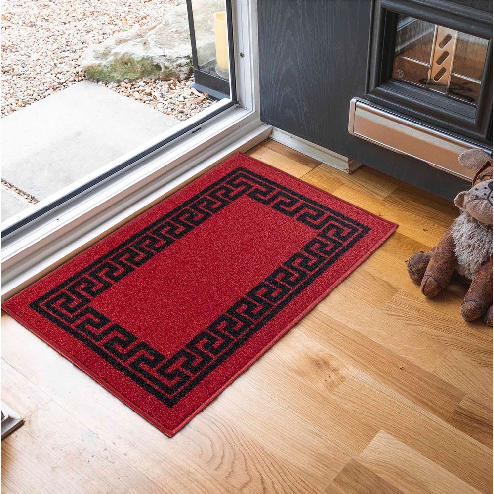 Desire Rugs Havana Red and Black Greek Key Anti Slip Door Mat 90 x 57cm Image 2