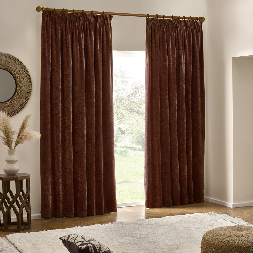 Yard Heavy Nutmeg Chenille Velvet Pencil Pleat Curtains 229 x 229cm Image 6