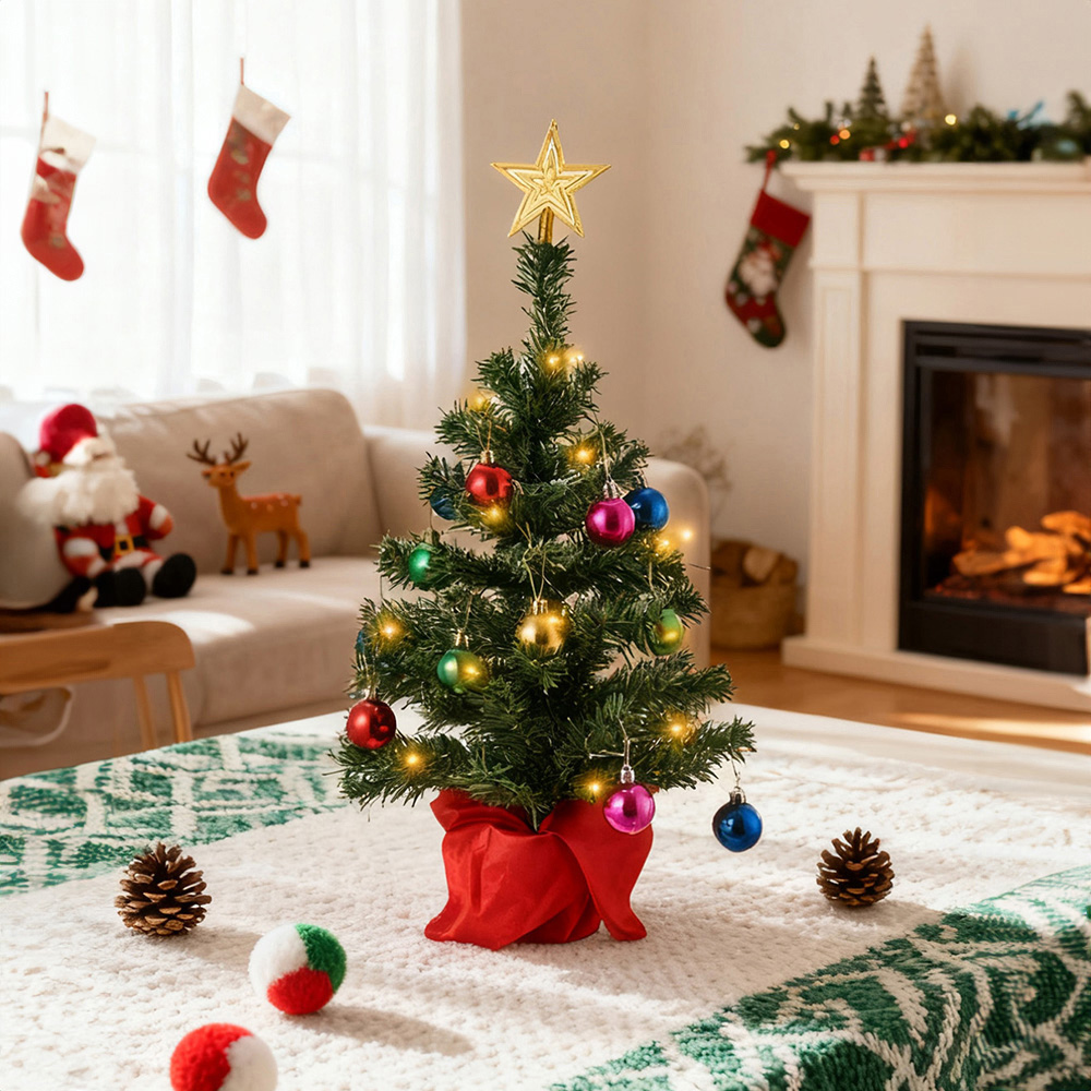 Living and Home Mini Artificial Christmas Tree with LED String Light 2ft Image 7