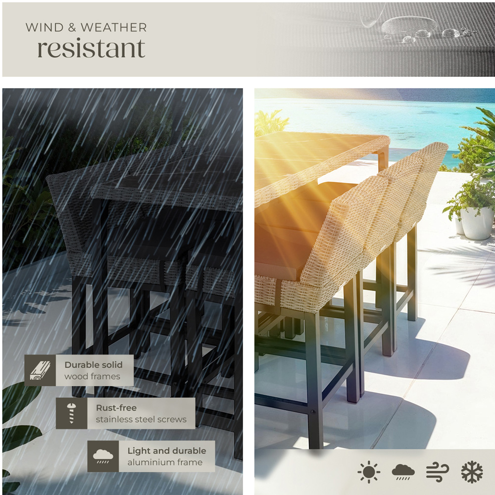 tectake Lovas Latina 6 Seater Poly Rattan Garden Bar Dining Table Grey Image 7