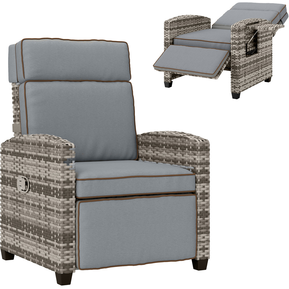 Outsunny Mixed Grey Rattan Garden Recliner Sun Lounger with Flip Table Image 2