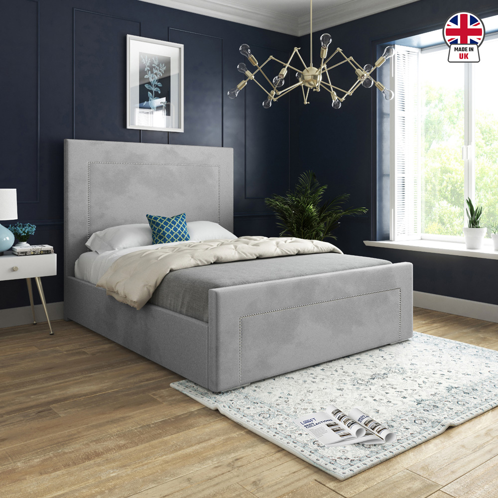Lucca Grey King Size Velvet Upholstered Bed Frame with High Headboard Image 6