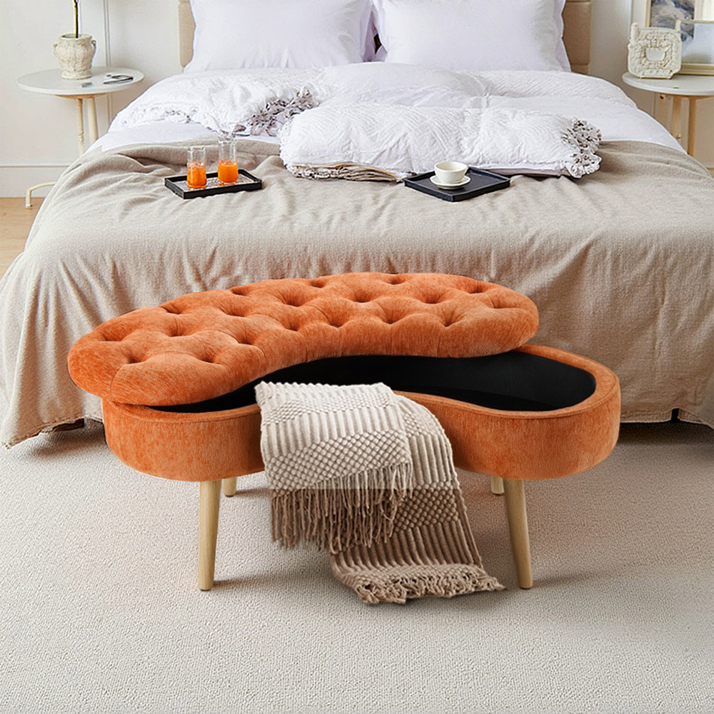 Living and Home Orange Fabric Button Tufted Storage Bench with Removable Lid Image 7