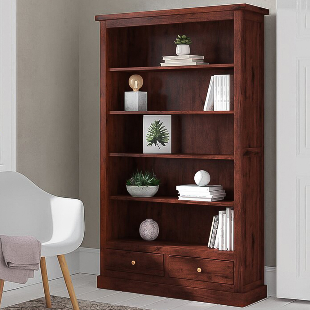 Brooklyn Esma 2 Drawer 5 Shelf Dark Mango Large Bookcase Image 1