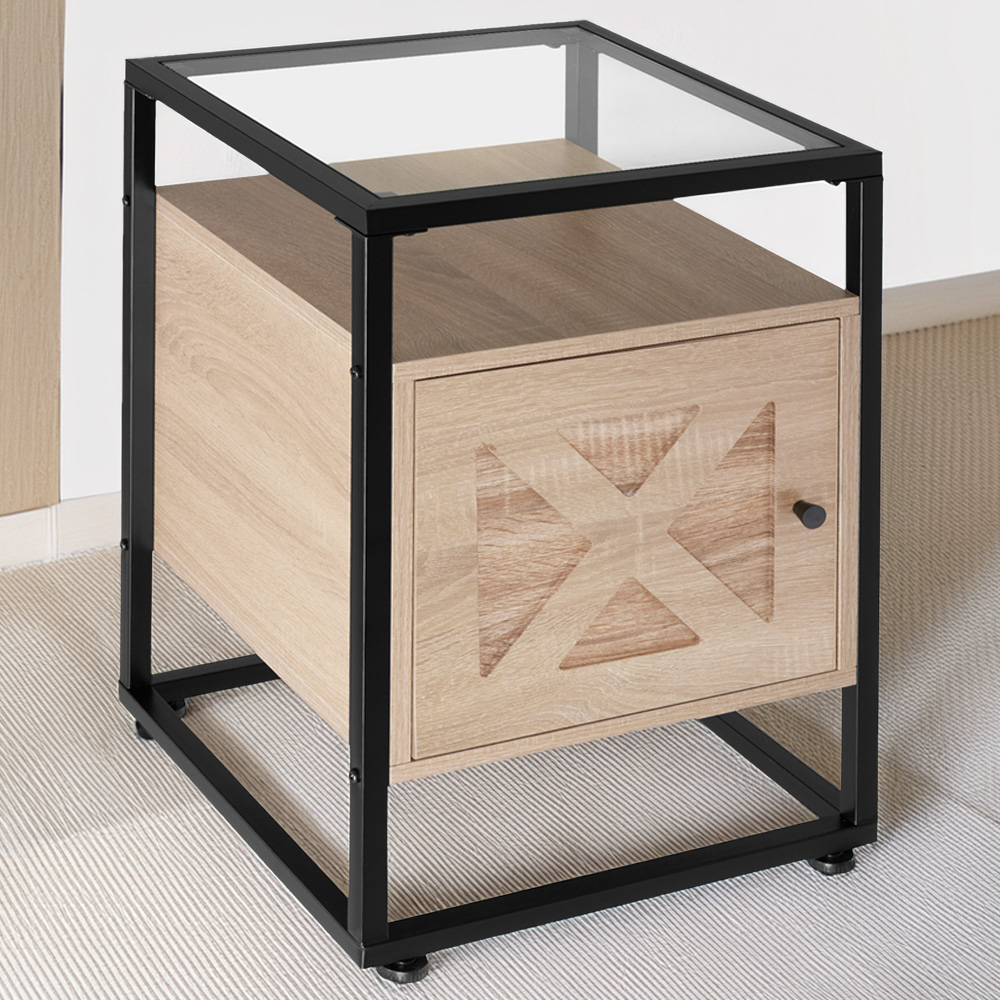 tectake Kidderminster Light Wood Oak Sonoma Bedside Table Image 1