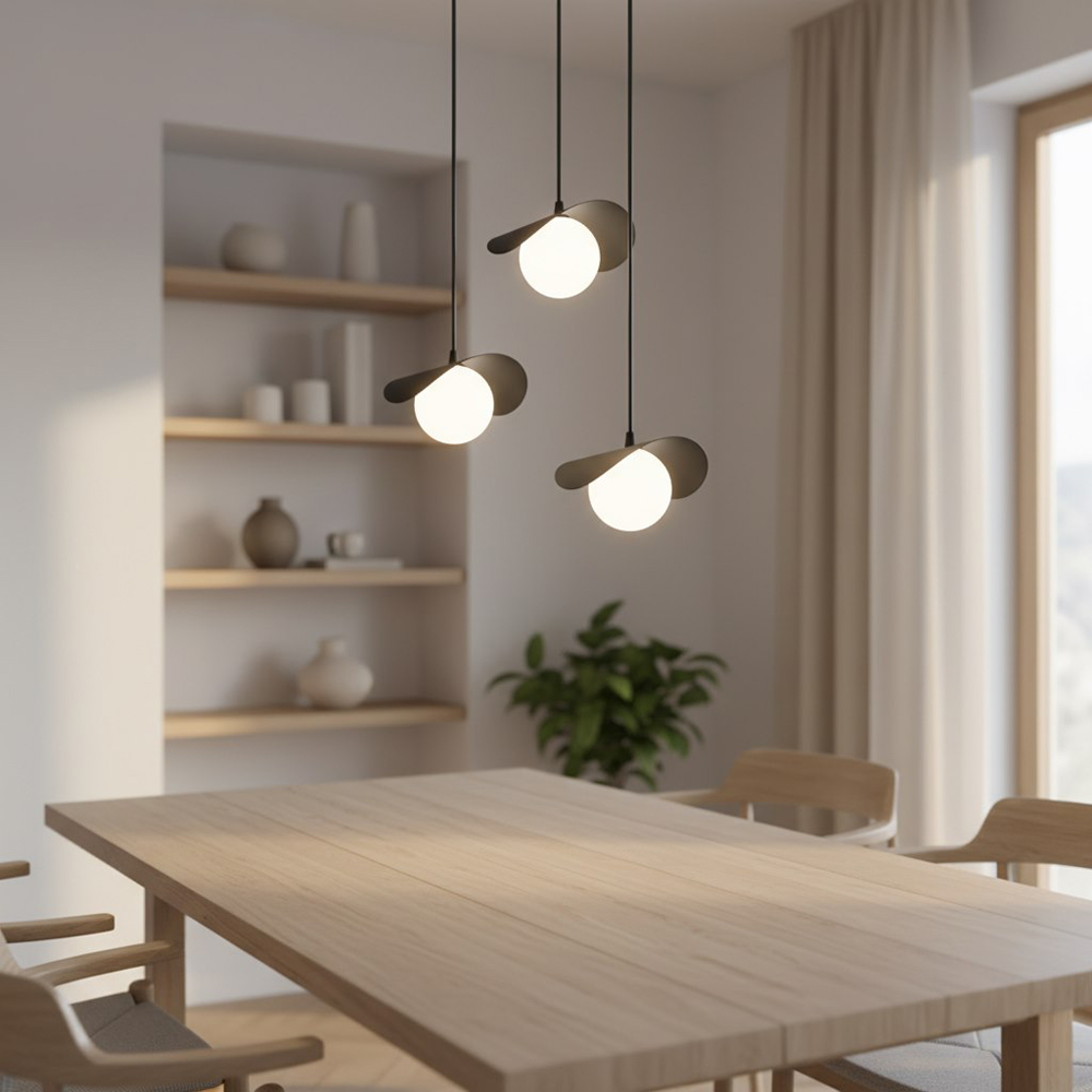 Emibig Ritual 3 Light White Shade Black Pendant Lamp Image 2