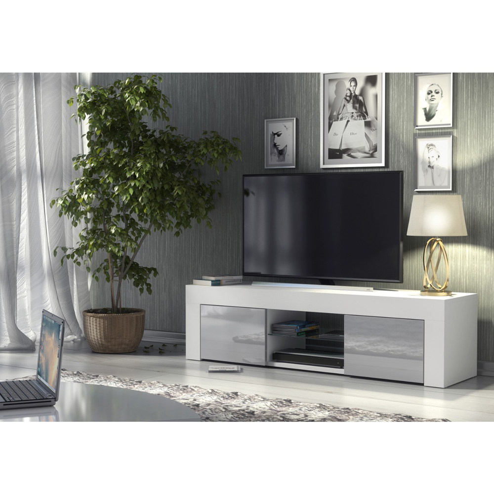 Creative Furniture Loom White and Grey Gloss 2 Door 2 Shelf TV Unit Image 7