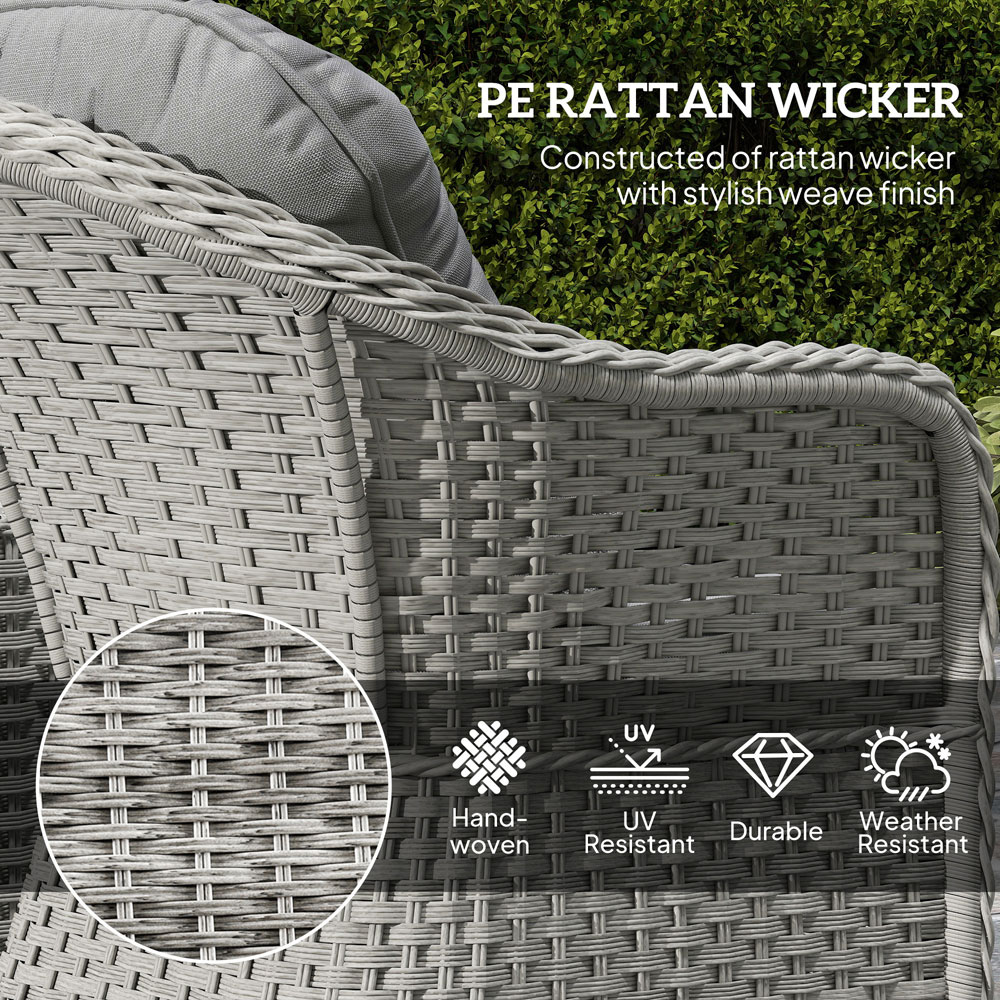 Outsunny 2 Seater Grey Rattan Bistro Set with Soft Cushions Image 8