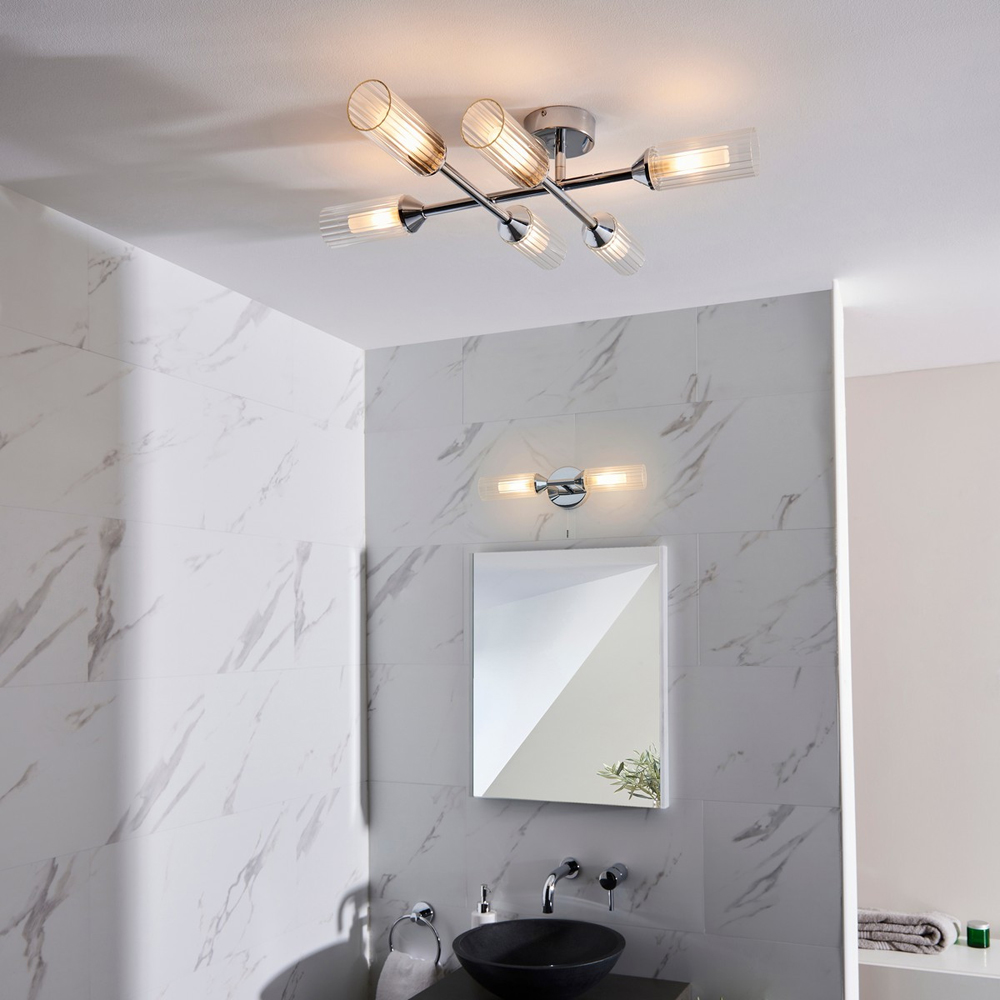 Merano Casoria Multi Arm Chrome Plate Semi Flush Bathroom Ceiling Lamp Image 6