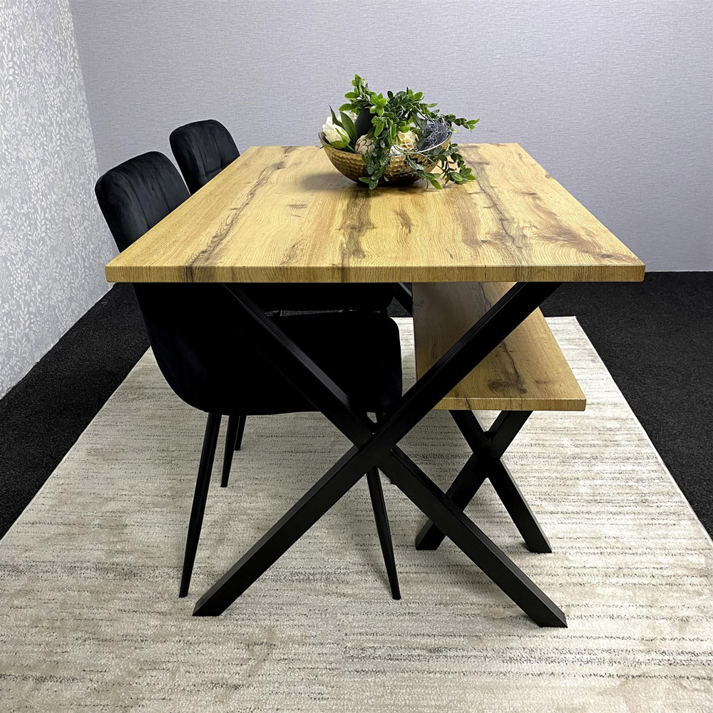 Kosy Koala 4 Seater MDF and Velvet Rectangle Dining Table Set with Bench Black Image 5