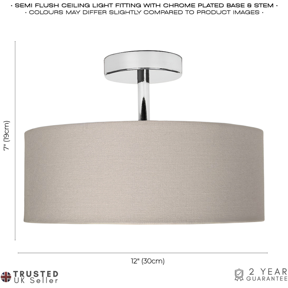 Happy Homewares Grey Linen Semi Flush Ceiling Light with Diffuser Image 7