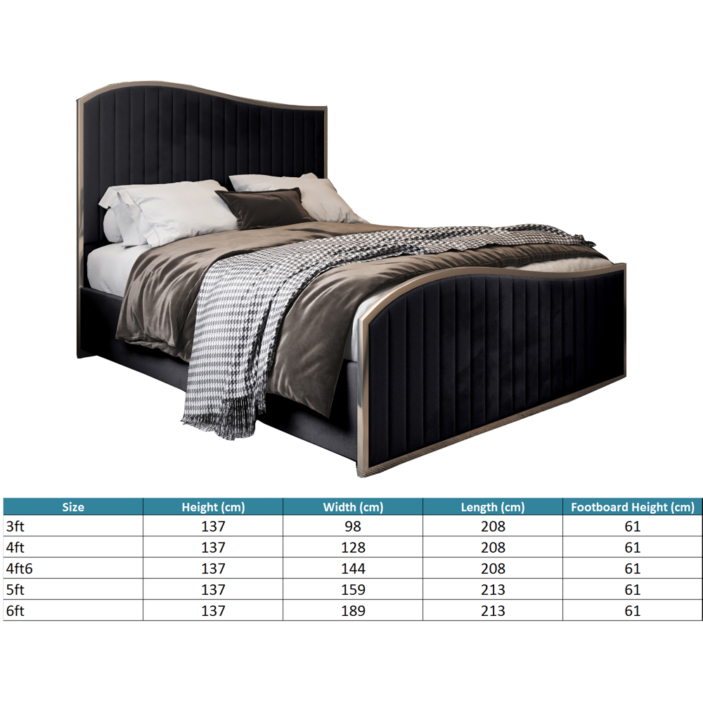 Brixton Black King Size Velvet Upholstered Metal Bed Frame with Wave Headboard Image 7