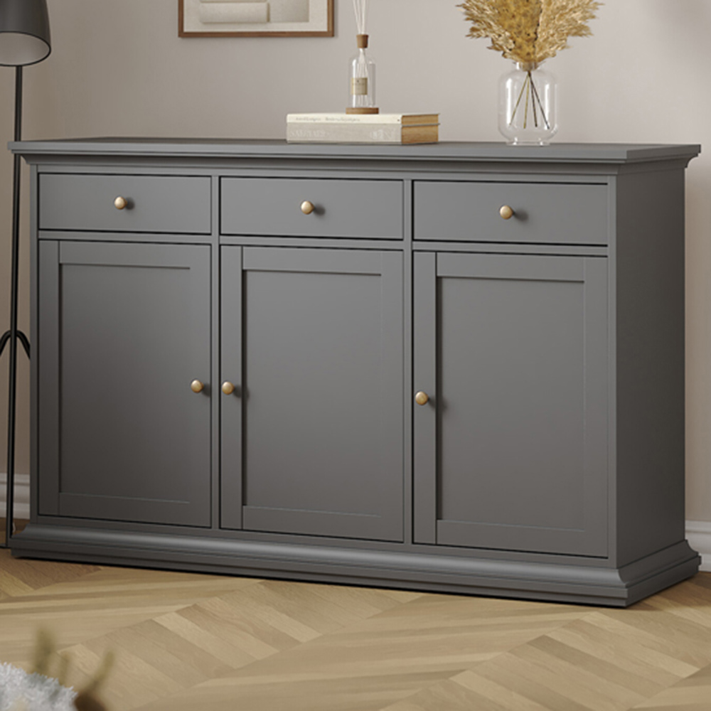 Florence 3 Door 3 Drawer Matt Grey Sideboard Image 1
