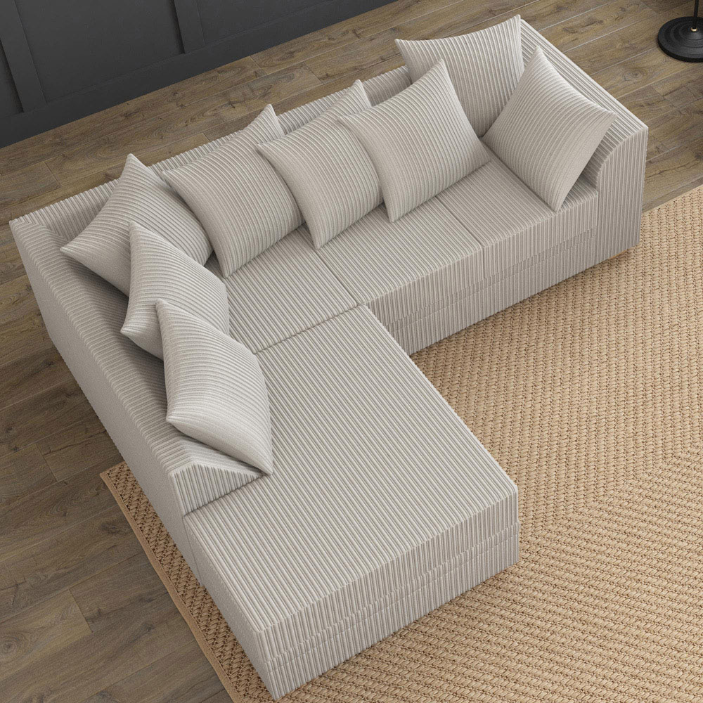 Modo 3 Seater Stone Jumbo Cord Left Hand Scatter Back L-Shape Corner Sofa Image 7