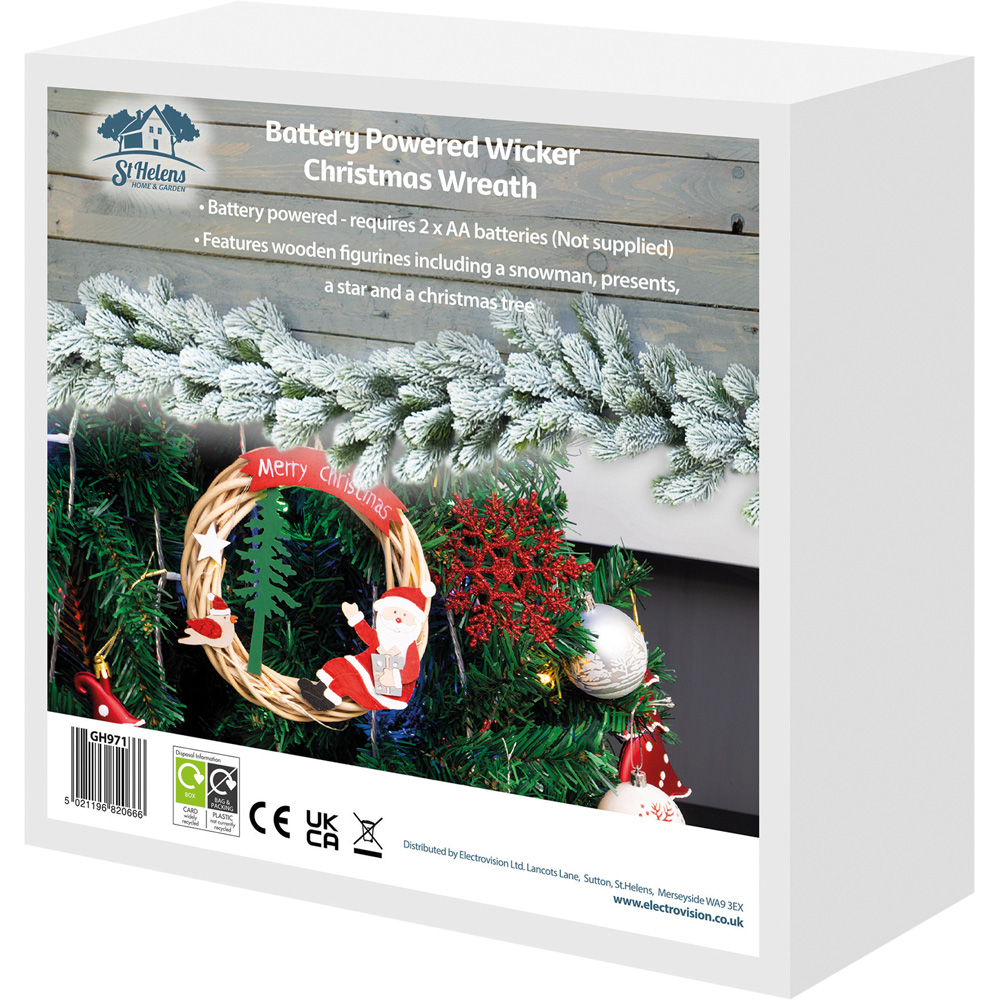 St Helens Natural Colour Hanging Wicker Wreath with Santa Image 8