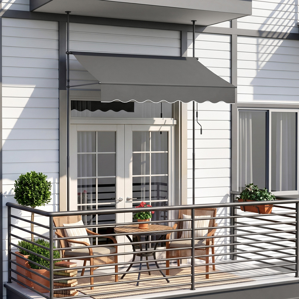 Living and Home Grey Wavy Valance Retractable Height Adjustable Awning 2m Image 3