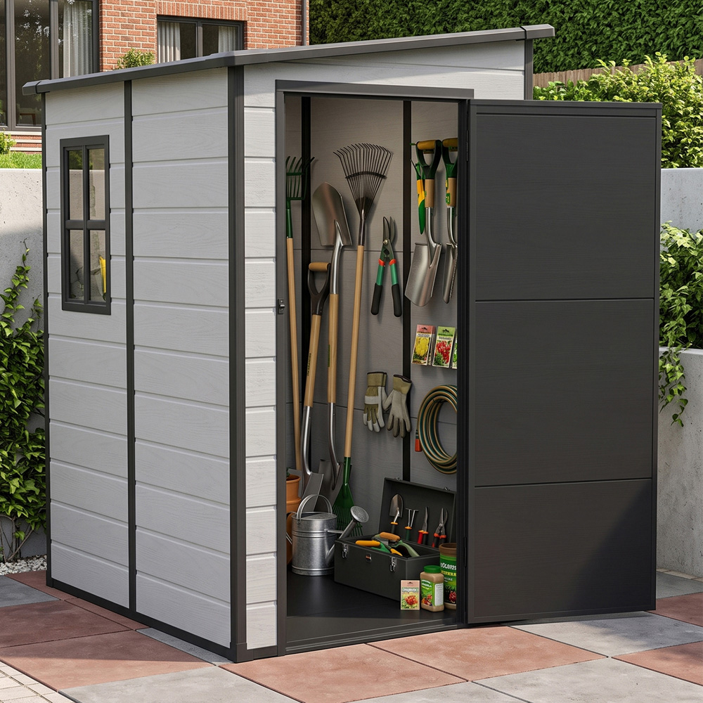 Living and Home 5 x 4ft Plastic Pent Garden Storage Shed with Floor Image 7