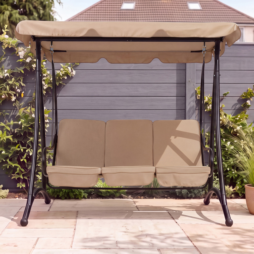 Charles Bentley 3 Seater Cream Garden Swing Seat with Canopy Image 7
