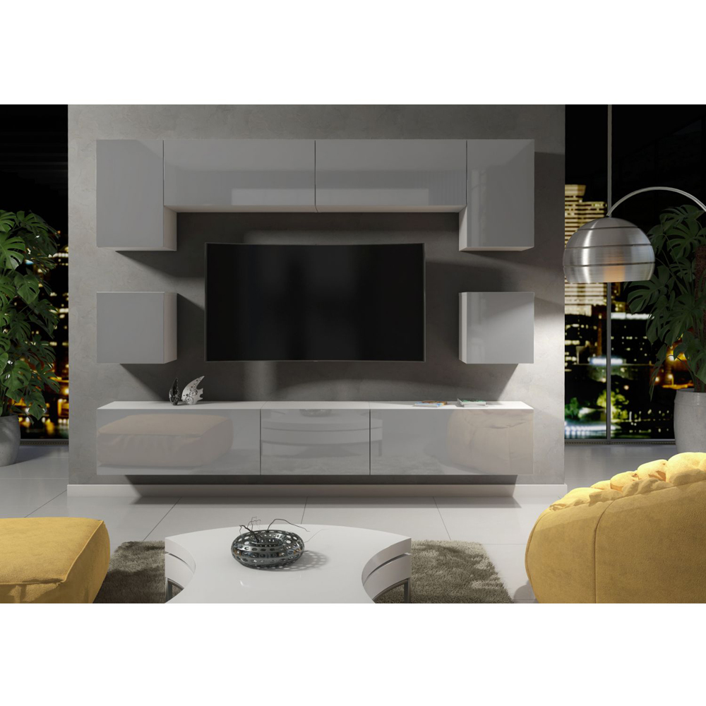 Creative Furniture Panorama White and Grey Gloss 9 Door Wall-Mounted TV Unit Image 5