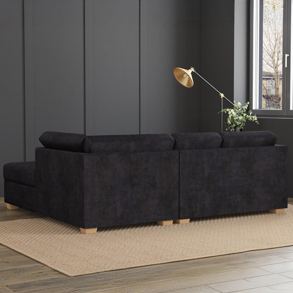 Modo 3 Seater Ebony Plush Velvet Right Hand Fixed Back L-Shape Corner Sofa Image 8