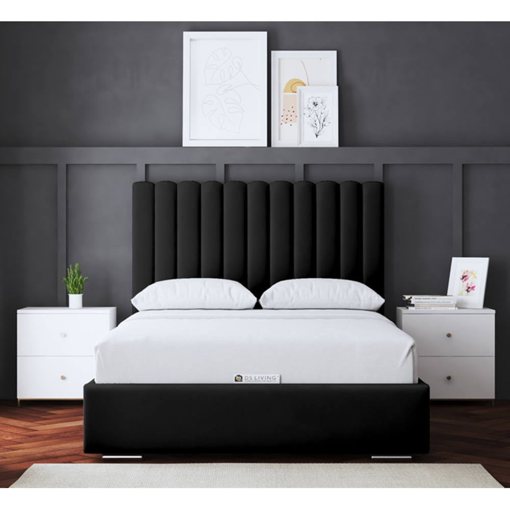 DS Living Evangeline King Size Black Upholstered Bed Frame with Headboard Image 4