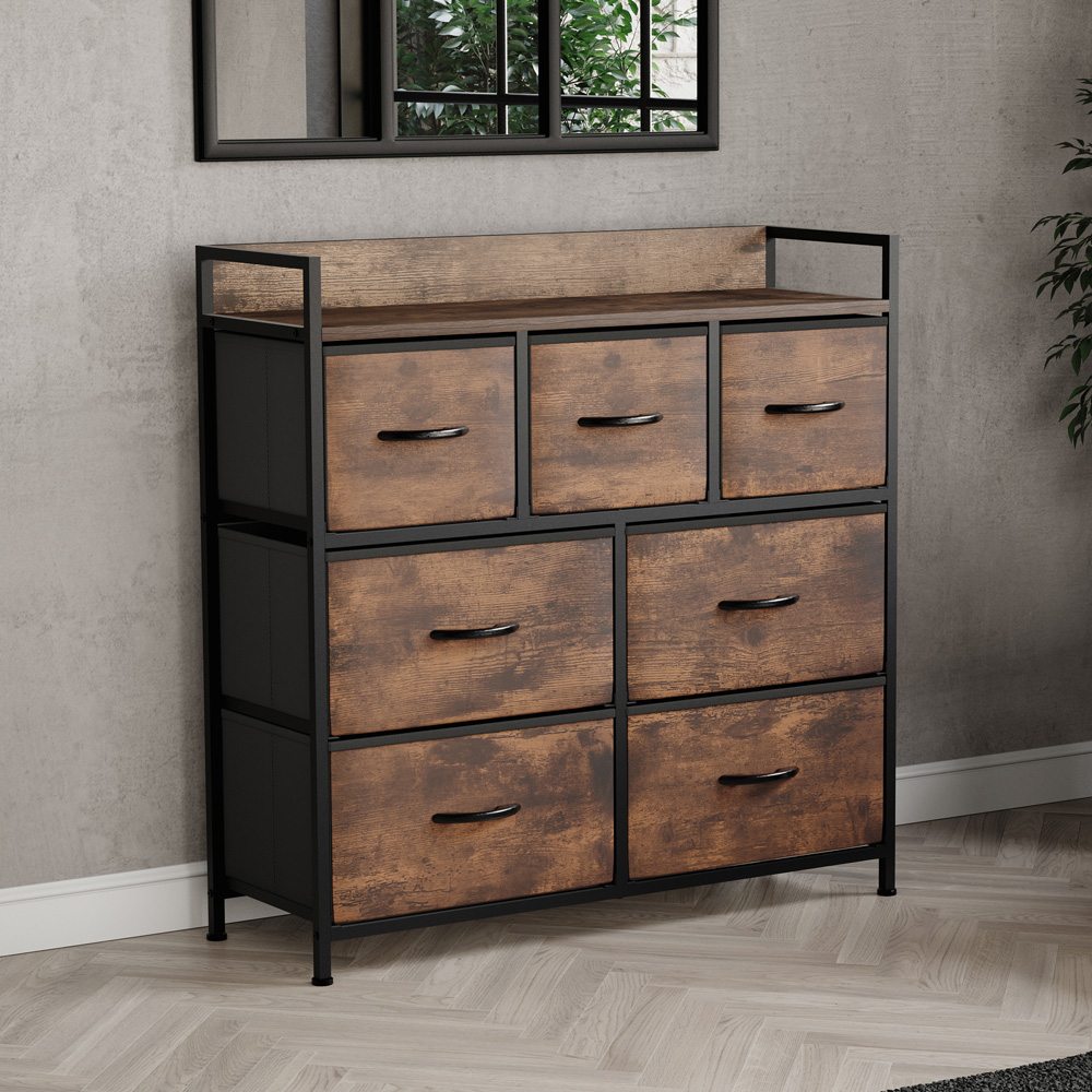 VIDA DESIGNS Chorley 7 Drawer Rustic Brown Fabric Chest of Drawer Image 3