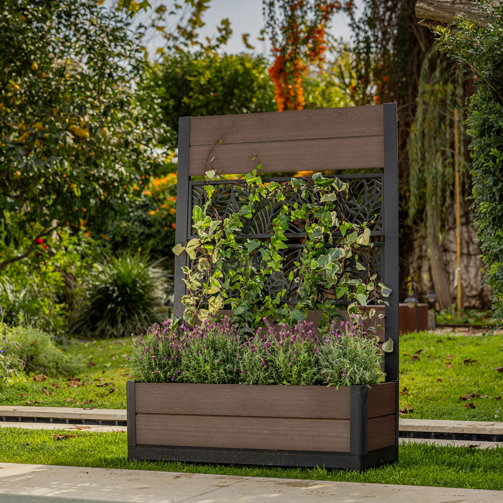 Keter Brown 3.5 x 1.5ft Tulip Screen Garden Bed Planter Box with Leaves Design Panel Image 2