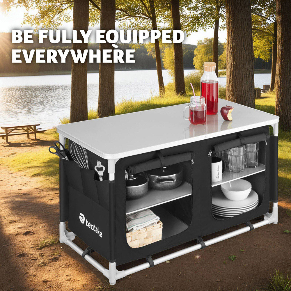 tectake 4 Compartment Black Foldable Camping Kitchen Image 3