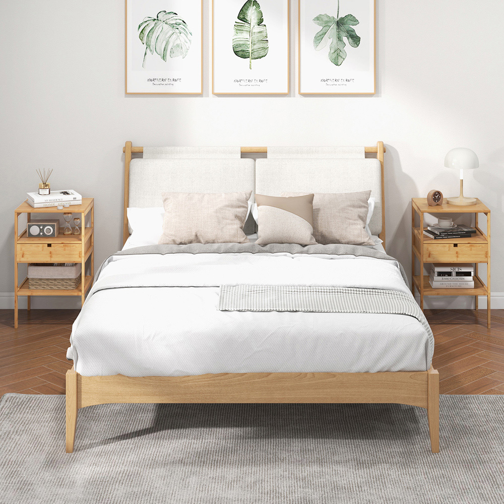 Costway Single Drawer 2 Shelf Natural Bamboo Nightstand Image 5
