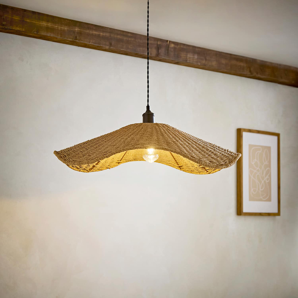 ValueLights Loretta Natural Wicker Wave Easy Fit Ceiling Pendant Light Shade 70cm Image 6