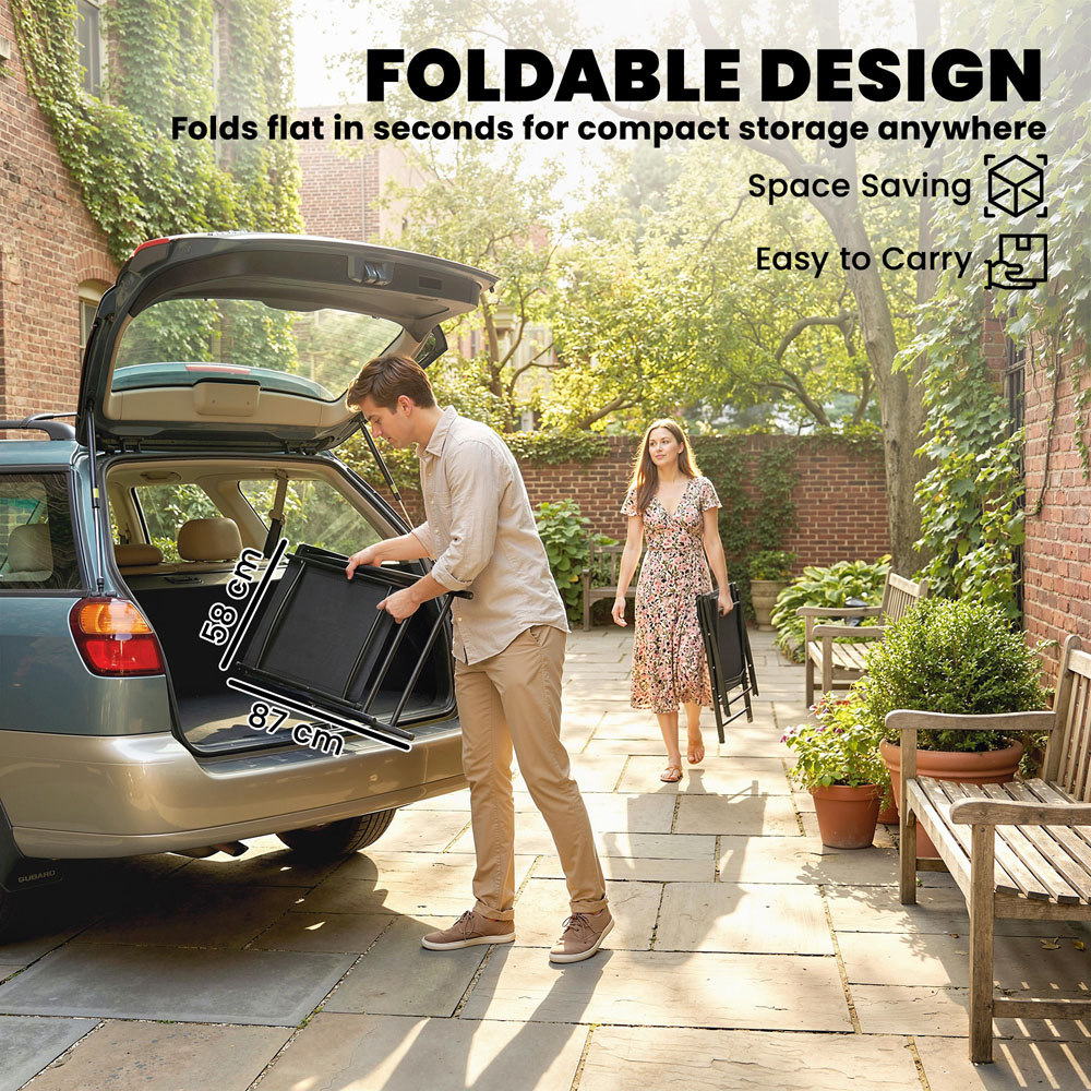 Outsunny Set of 2 Black Foldable Garden Chair with High Back and Curved Armrests Image 5
