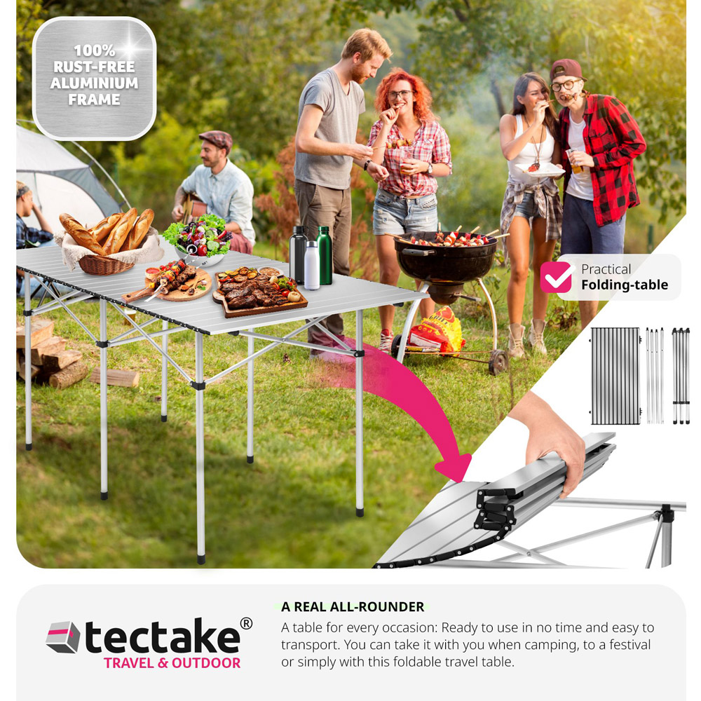 tectake Grey Foldable Camping Table with Transport Bag Image 6