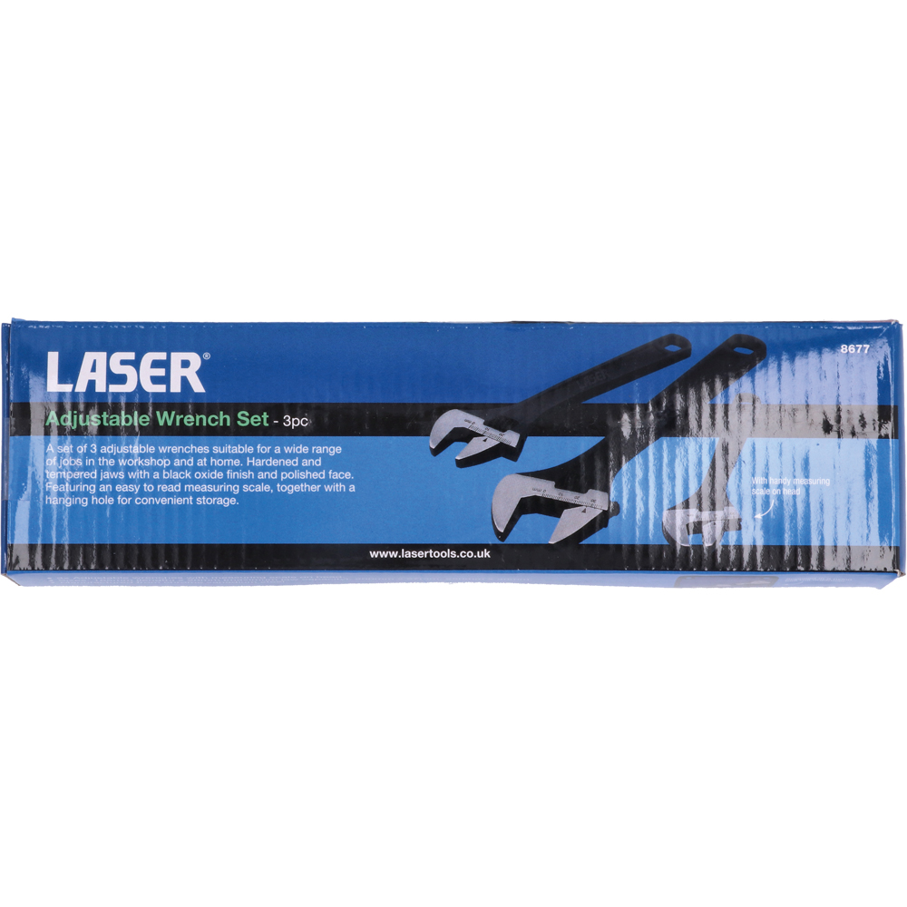 Laser 3 Piece Chrome Vanadium Adjustable Wrench Set Image 5