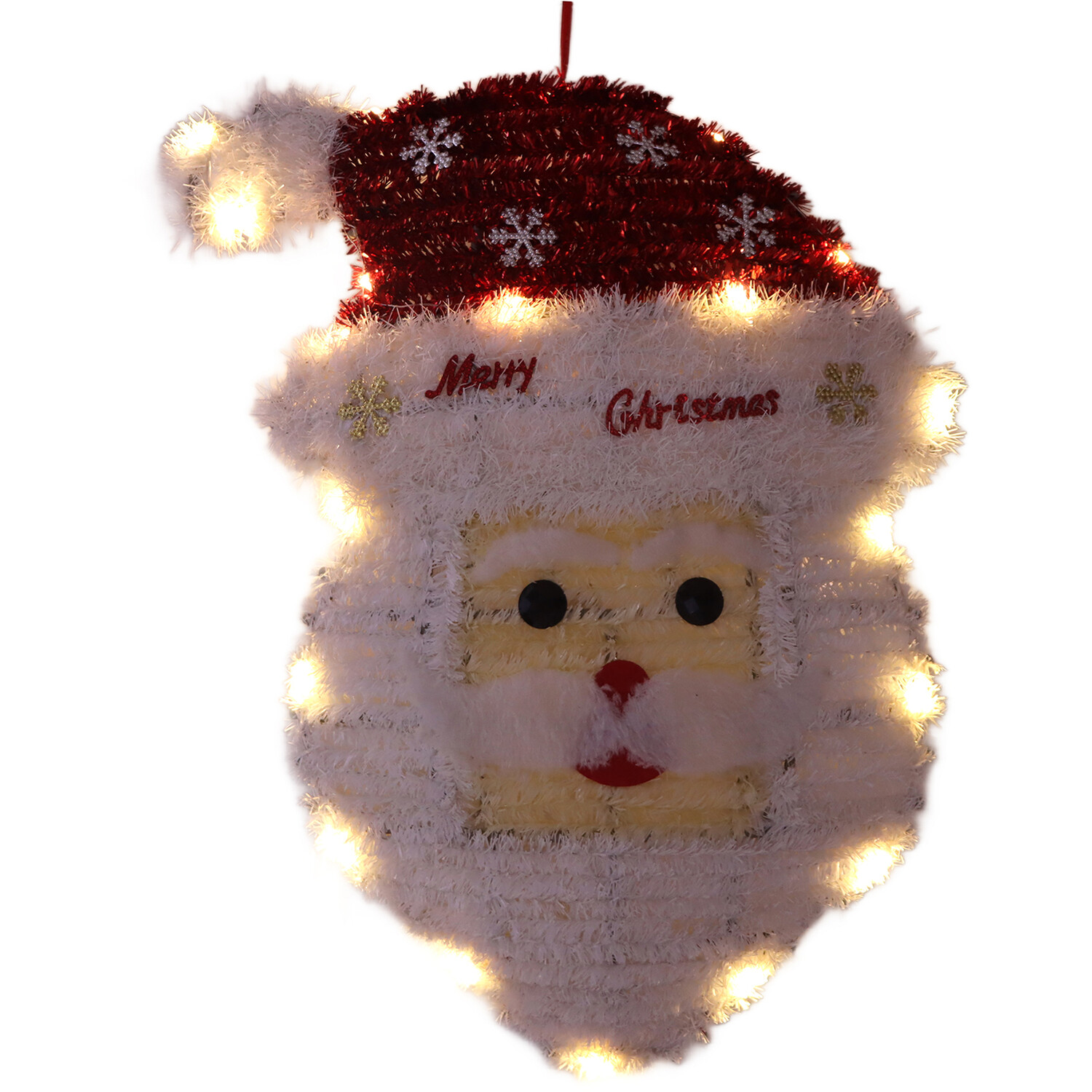 Christmas Tinsel Santa Hanging Decoration with LED White and Red Image 4